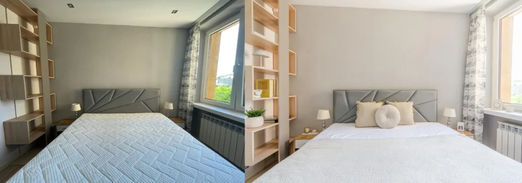 home staging sypialni przed i po